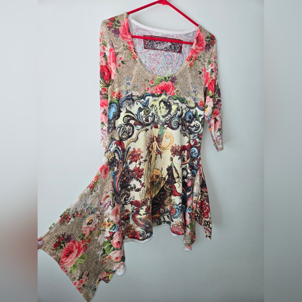 Y2K Fairy Queen Floral Tunic Handkerchief Dress Made in LA - Picture 8 of 12